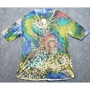 Mushbaby Sienna Rose Inc Blouse Womens L Multicolor Floral Short Sleeve New